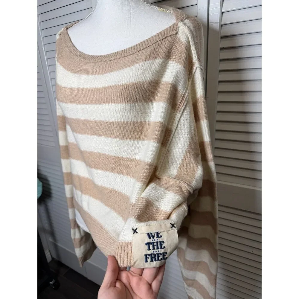 Free People Striped Into The Blue Crop Pullover Sweater Size XS NWT $108
